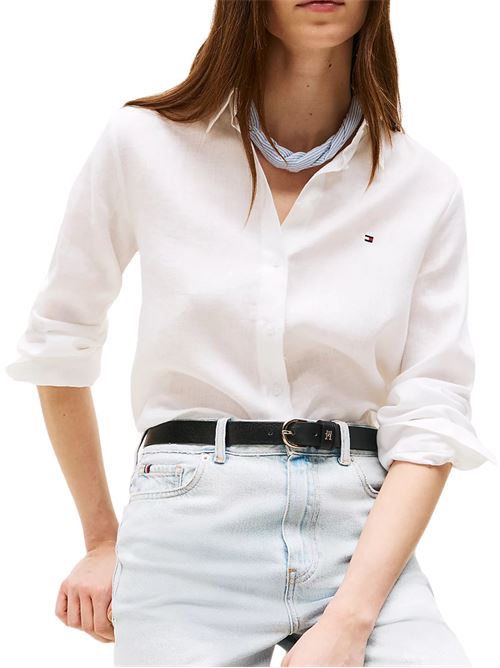 Camicia donna bianca in lino Tommy Hilfiger | WW0WW44679YCF